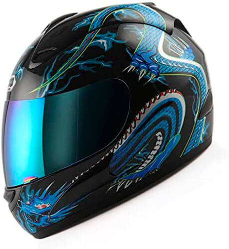 WOW Motorcycle Full Face Helmet Street Bike Blue Dragon Black